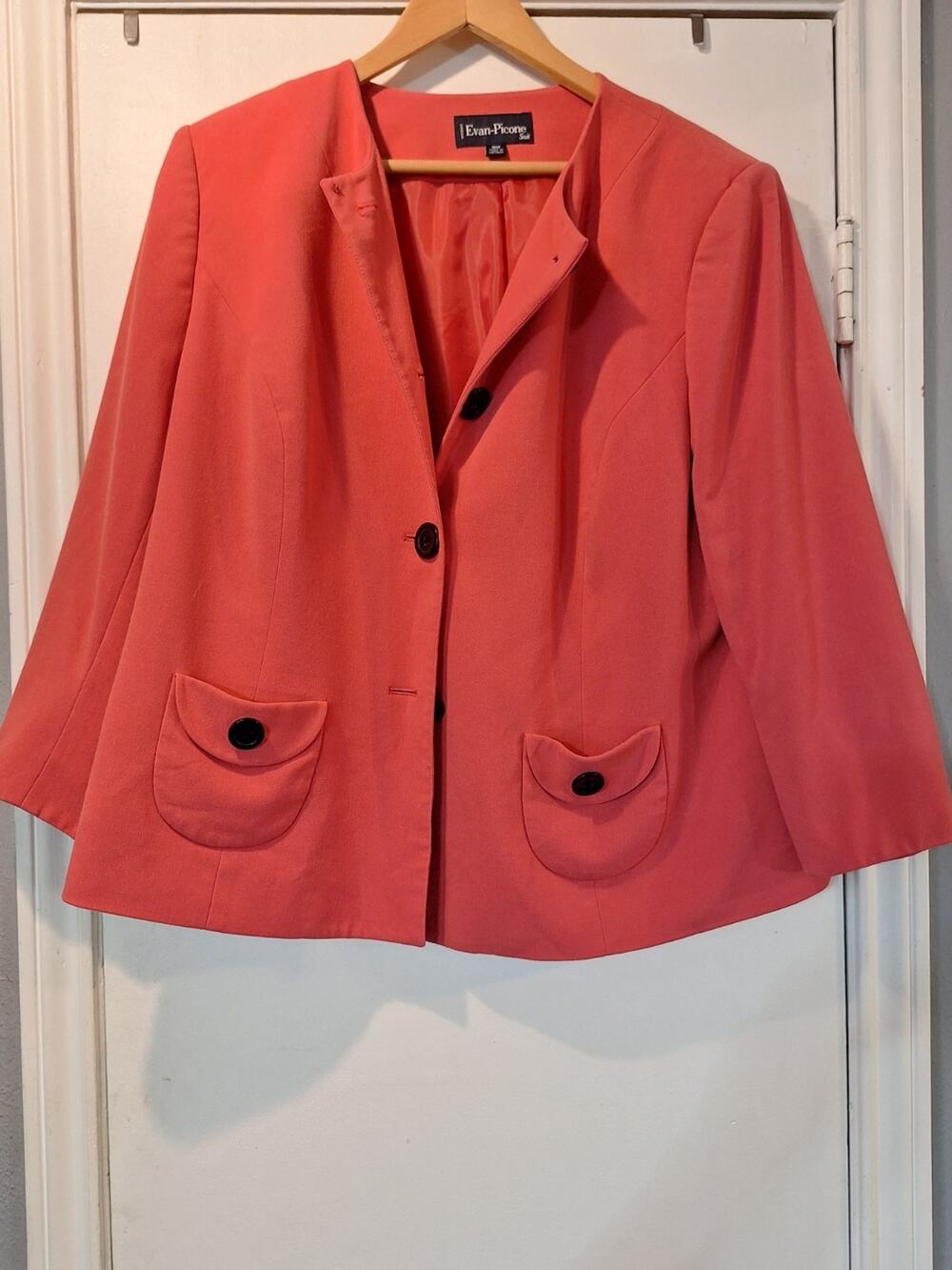 Evan Piccone Womens Suit Jacket 16w Pink Salmon Lined Button Shoulder Pads